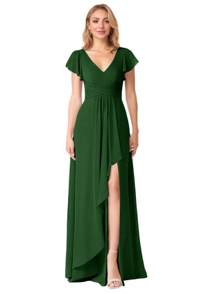 A-line V-Neck Floor-Length Chiffon Bridesmaid Dress With Ruffle