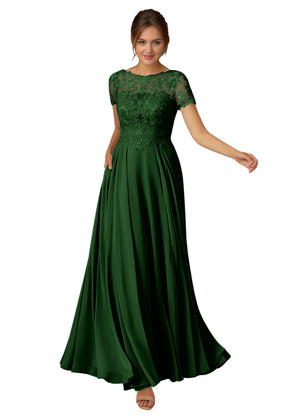 A-line Scoop Illusion Floor-Length Lace Chiffon Mother of the Bride Dress With Sequins