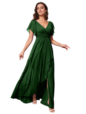 A-line V-Neck Floor-Length Chiffon Bridesmaid Dress With Ruffle