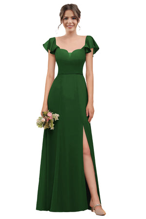 A-line V-Neck Floor-Length Chiffon Bridesmaid Dress With Ruffle