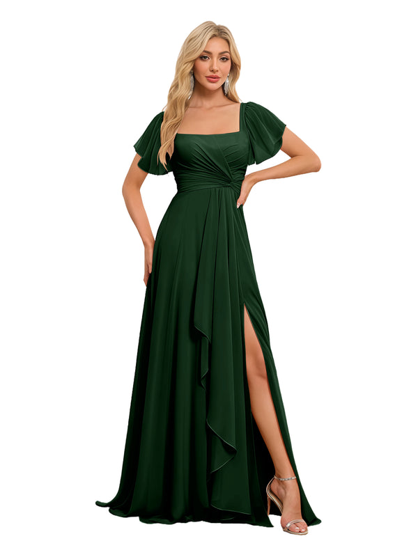 A-line Square Asymmetrical Chiffon Bridesmaid Dress