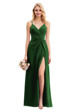 A-line V-Neck Floor-Length Chiffon Bridesmaid Dress With Ruffle