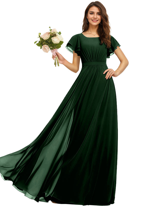 A-line Scoop Floor-Length Chiffon Bridesmaid Dress With Ruffle