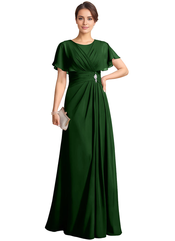 A-line Scoop Floor-Length Chiffon Mother of the Bride Dress With Pleated Beading