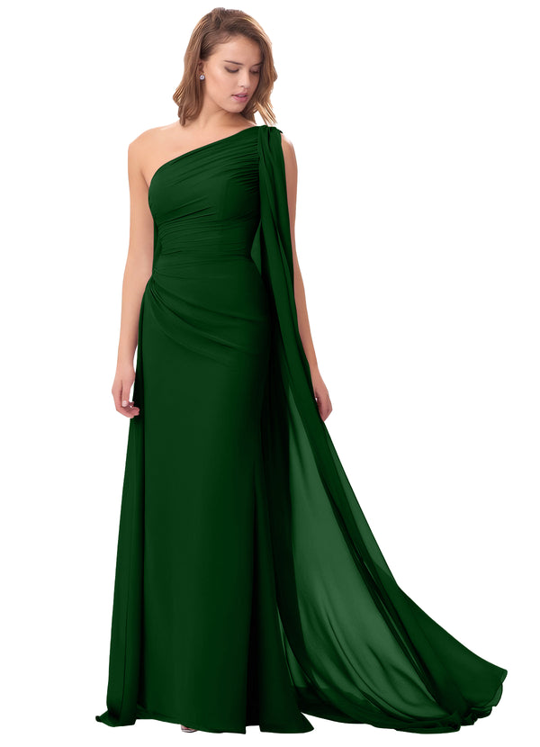 Mermaid One Shoulder Floor-Length Chiffon Mother of the Bride Dress With Pleated Beading