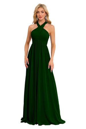 A-line Halter Floor-Length Chiffon Bridesmaid Dress With Ruffle