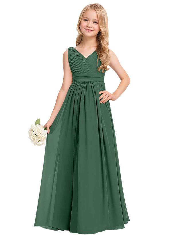 A-line V-Neck Floor-Length Chiffon Junior Bridesmaid Dress