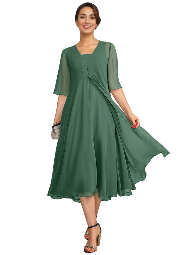 Empire Square Knee-Length Chiffon Mother of the Bride Dress