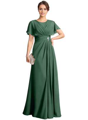A-line Scoop Floor-Length Chiffon Mother of the Bride Dress With Pleated Beading