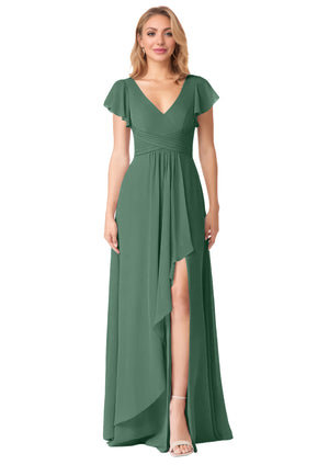 A-line V-Neck Floor-Length Chiffon Bridesmaid Dress With Ruffle