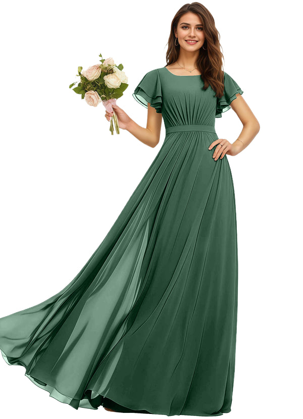 A-line Scoop Floor-Length Chiffon Bridesmaid Dress With Ruffle