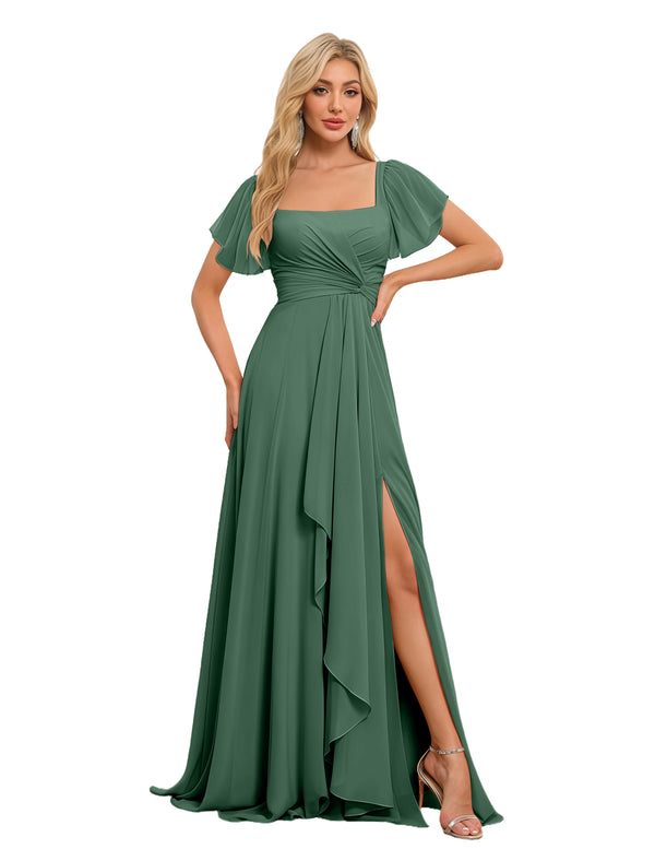 A-line Square Asymmetrical Chiffon Bridesmaid Dress