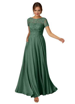 A-line Scoop Illusion Floor-Length Lace Chiffon Mother of the Bride Dress With Sequins