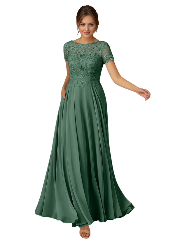 A-line Scoop Illusion Floor-Length Lace Chiffon Mother of the Bride Dress With Sequins