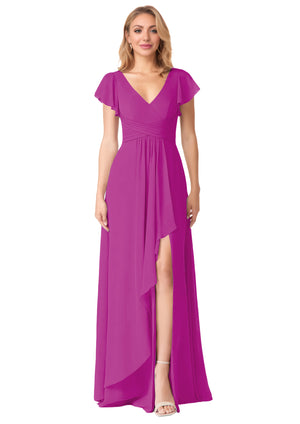 A-line V-Neck Floor-Length Chiffon Bridesmaid Dress With Ruffle