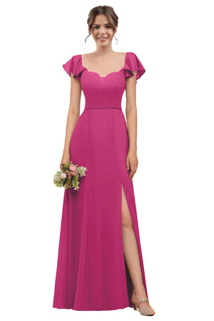 A-line V-Neck Floor-Length Chiffon Bridesmaid Dress With Ruffle