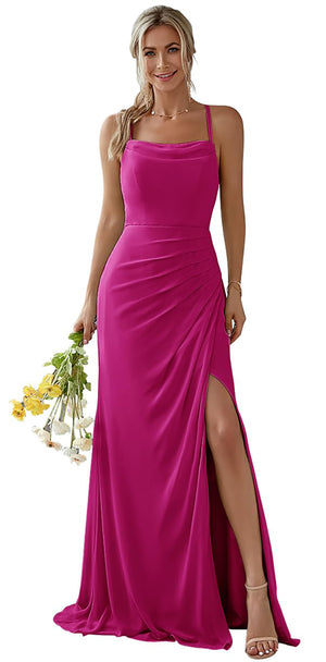 A-line Cowl Floor-Length Chiffon Bridesmaid Dress With RuffleA-line Cowl Floor-Length Chiffon Bridesmaid Dress With Ruffle