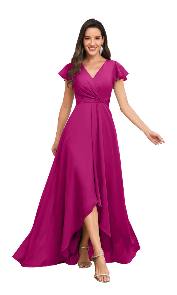 A-line V-Neck Floor-Length Chiffon Bridesmaid Dress With Ruffle