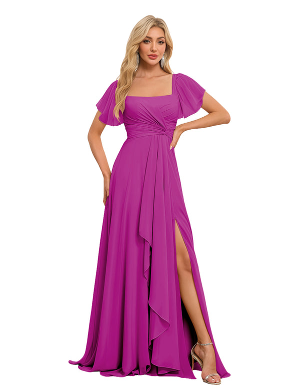 A-line Square Asymmetrical Chiffon Bridesmaid Dress