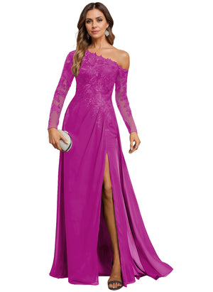 Trumpet/Mermaid Asymmetrical Illusion Floor-Length Lace Chiffon Evening Dress With Sequins
