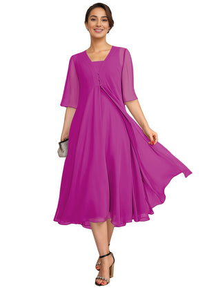 Empire Square Knee-Length Chiffon Mother of the Bride Dress