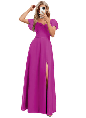 A-line V-Neck Floor-Length Chiffon Bridesmaid Dress With Ruffle