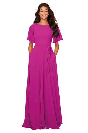 A-line Scoop Floor-Length Chiffon Bridesmaid Dress With Ruffle