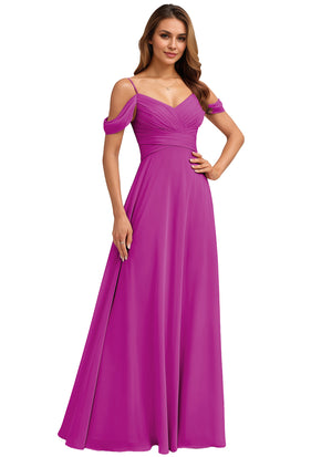 A-line Cold Shoulder Floor-Length Chiffon Bridesmaid Dress