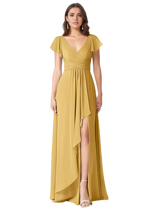 A-line V-Neck Floor-Length Chiffon Bridesmaid Dress With Ruffle