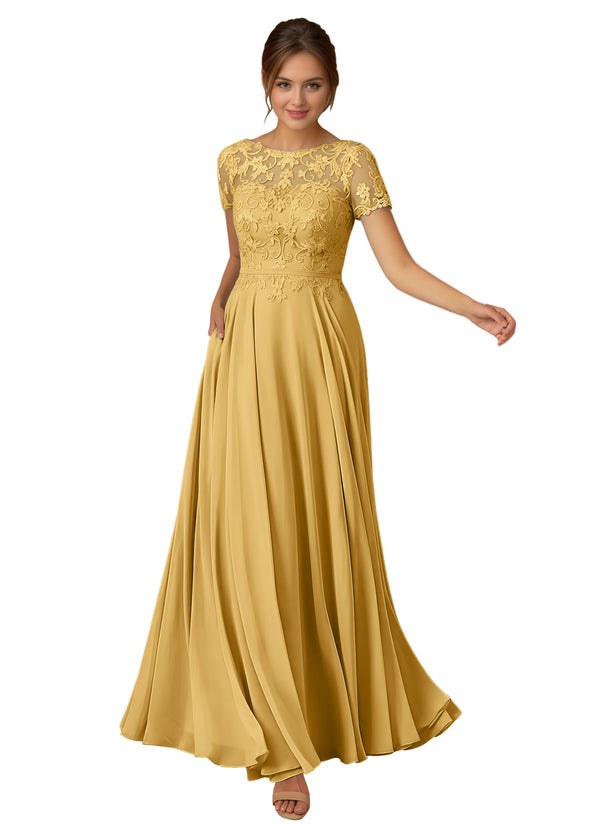A-line Scoop Illusion Floor-Length Lace Chiffon Mother of the Bride Dress With Sequins