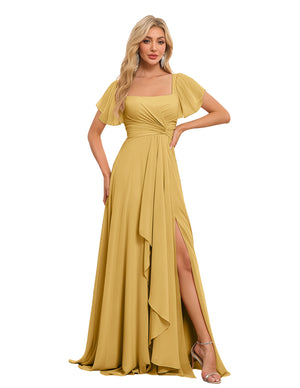 A-line Square Asymmetrical Chiffon Bridesmaid Dress