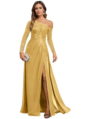 Trumpet/Mermaid Asymmetrical Illusion Floor-Length Lace Chiffon Evening Dress With Sequins