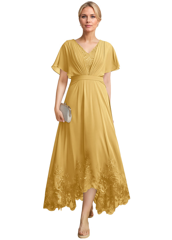 A-line Scoop Illusion Ankle-Length Lace Chiffon Mother of the Bride Dress With Sequins