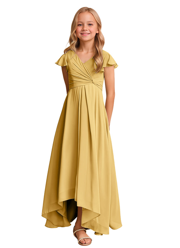 A-line V-Neck Asymmetrical Chiffon Junior Bridesmaid Dress