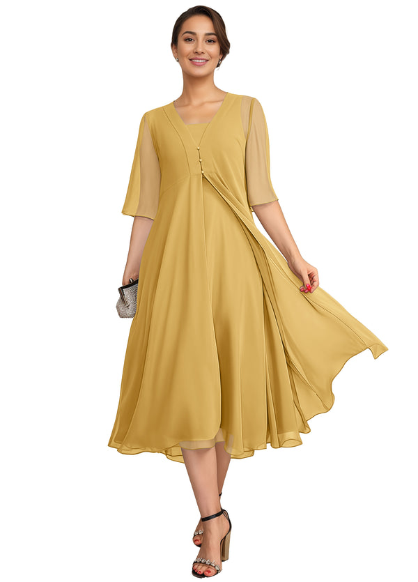 Empire Square Knee-Length Chiffon Mother of the Bride Dress