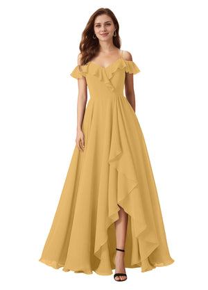 A-line Cold Shoulder Floor-Length Chiffon Bridesmaid Dress With Ruffle