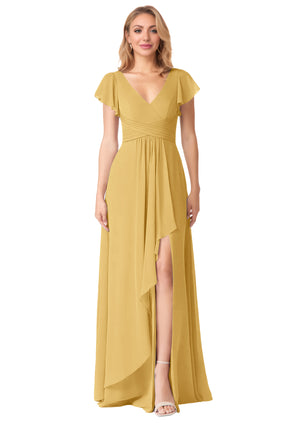 A-line V-Neck Floor-Length Chiffon Bridesmaid Dress With Ruffle