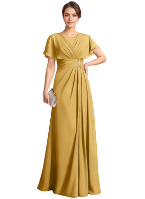 A-line Scoop Floor-Length Chiffon Mother of the Bride Dress With Pleated Beading