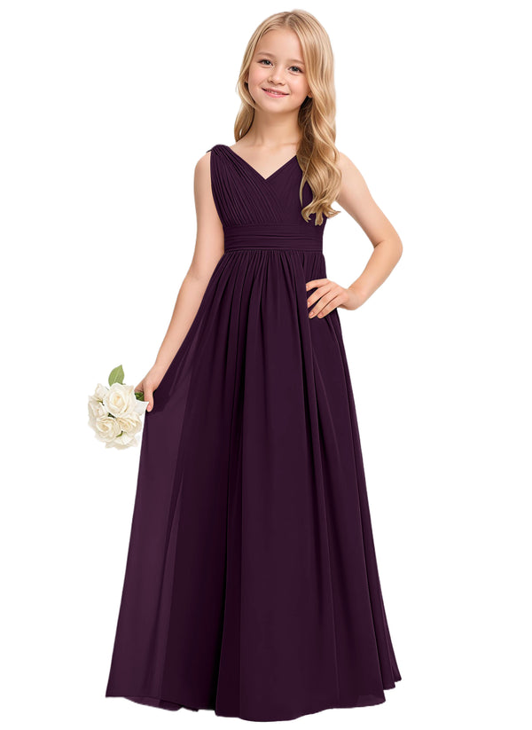 A-line V-Neck Floor-Length Chiffon Junior Bridesmaid Dress