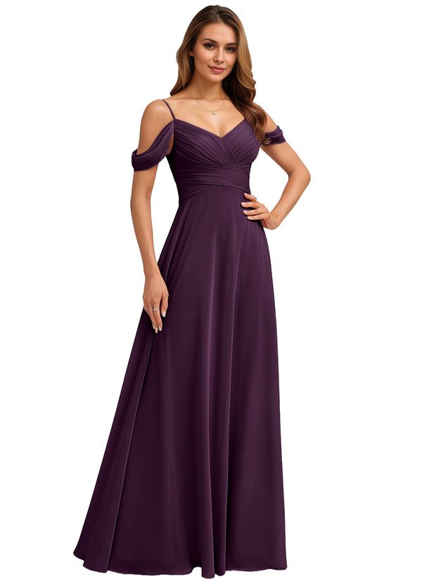 A-line Cold Shoulder Floor-Length Chiffon Bridesmaid Dress
