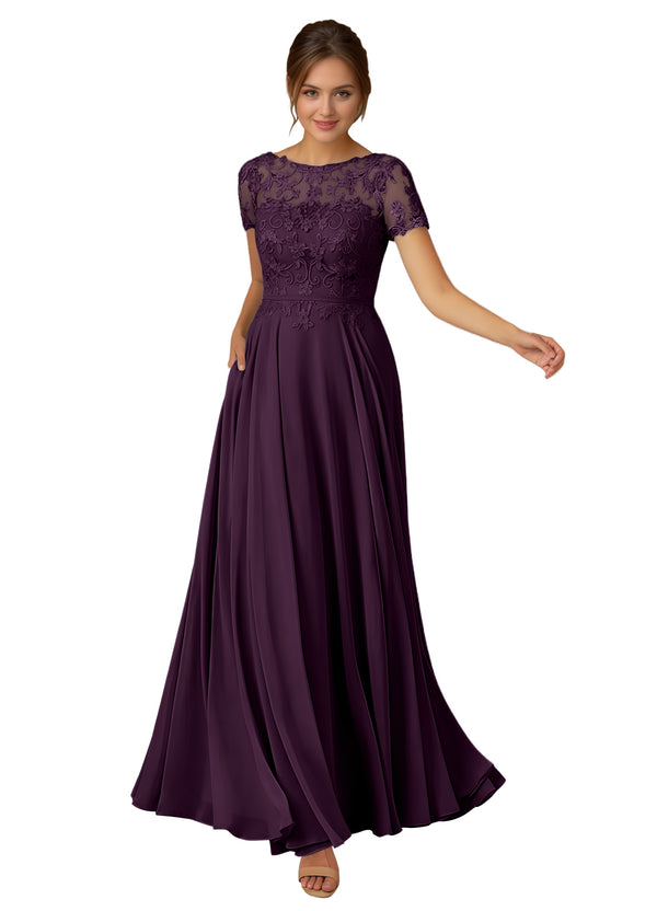 A-line Scoop Illusion Floor-Length Lace Chiffon Mother of the Bride Dress With Sequins