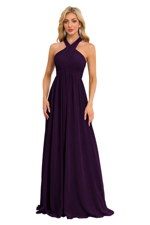 A-line Halter Floor-Length Chiffon Bridesmaid Dress With Ruffle