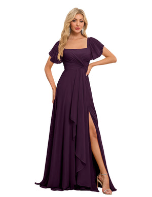 A-line Square Asymmetrical Chiffon Bridesmaid Dress