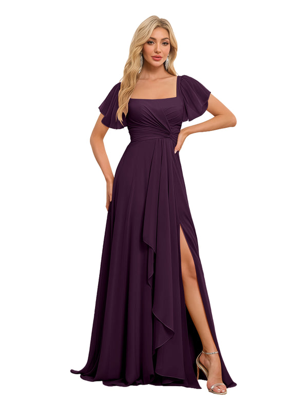 A-line Square Asymmetrical Chiffon Bridesmaid Dress