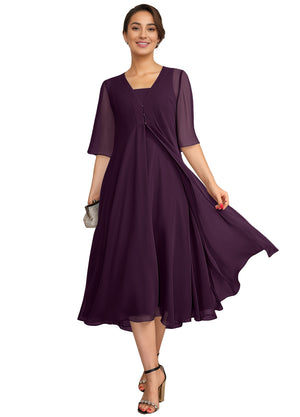 Empire Square Knee-Length Chiffon Mother of the Bride Dress