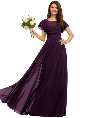 A-line Scoop Floor-Length Chiffon Bridesmaid Dress With Ruffle