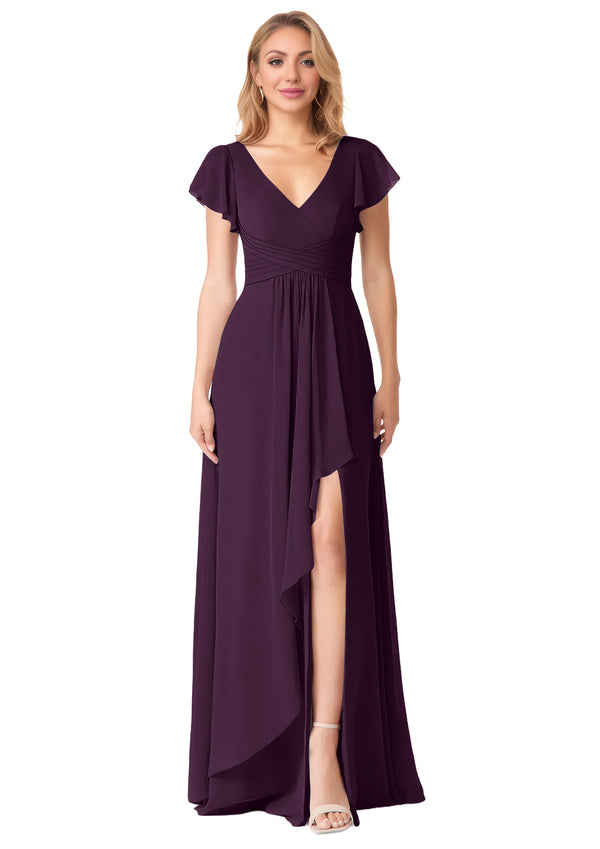 A-line V-Neck Floor-Length Chiffon Bridesmaid Dress With Ruffle