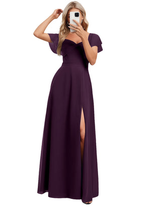 A-line V-Neck Floor-Length Chiffon Bridesmaid Dress With Ruffle
