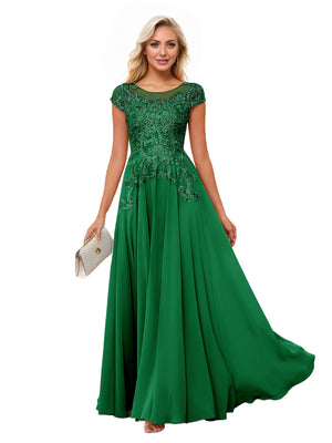 A-line Scoop Illusion Floor-Length Lace Chiffon Mother of the Bride Dress With Sequins