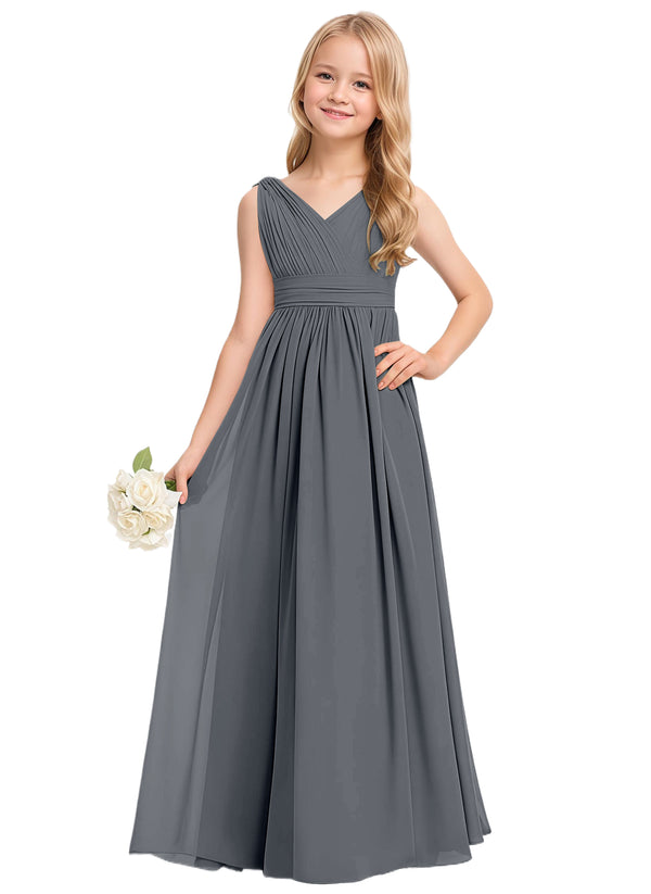 A-line V-Neck Floor-Length Chiffon Junior Bridesmaid Dress